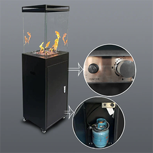SPAZIO Firecube Outdoor Gas Fire Pit – fire pit with close-ups of the control knob and gas bottle inside