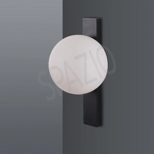 SPAZIO Pin-Up outdoor wall light, opal globe on a black backplate