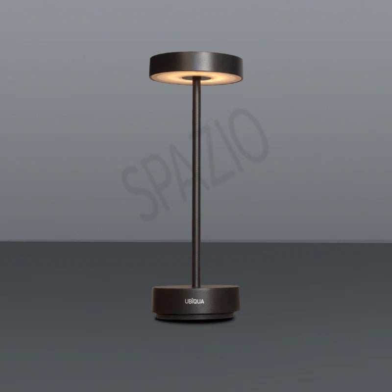 SPAZIO Standy Mini Rechargeable Desk Lamp – shown in a dark finish on a grey background
