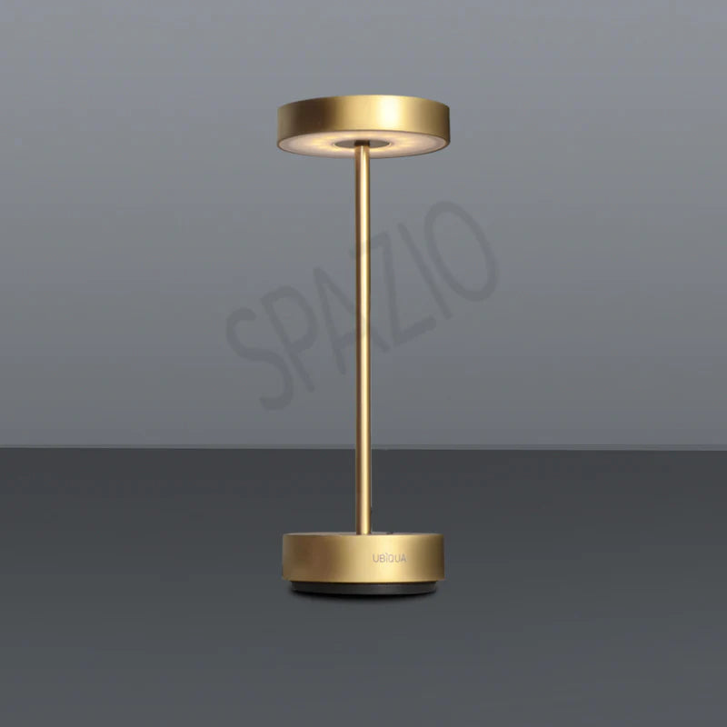 SPAZIO Standy Mini Rechargeable Desk Lamp – shown in gold on a grey background