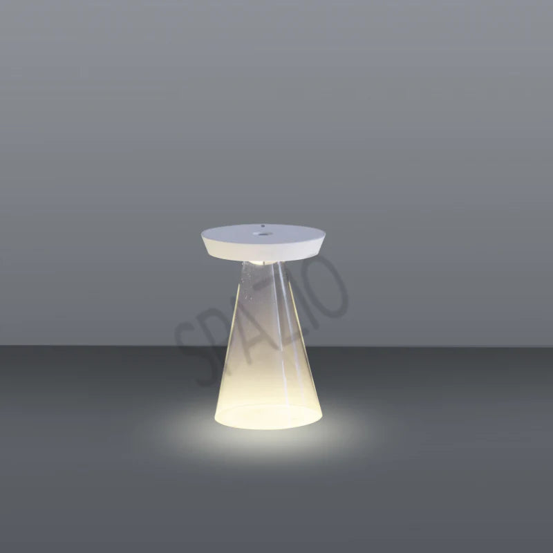 SPAZIO Torus Glass Rechargeable Desk Lamp – 2.5W, Dimmable, Glass Diffuser, White, H190mm
