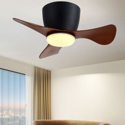 Synerji 3-Blade DC Ceiling Fan with 24W LED Light – Black, Dark Wood Blades