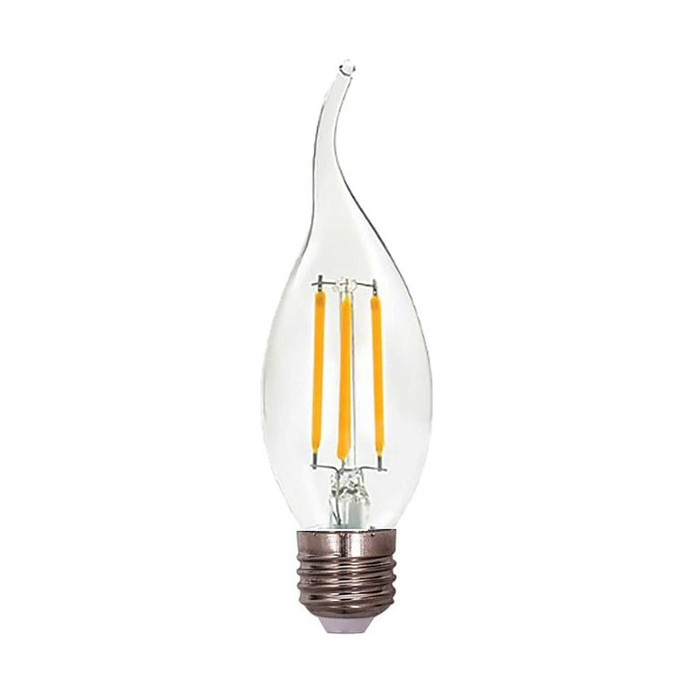 Synerji 4W LED Candle Flame Filament Bulb – clear glass flame-tip bulb with filaments