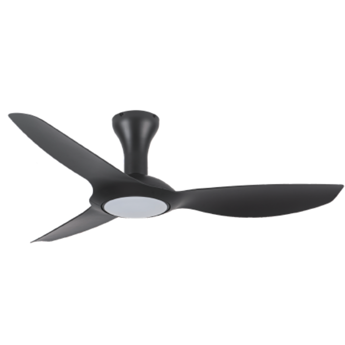 Synerji 52-Inch 3-Blade Ceiling Fan with LED Light – black fan with LED light, side view