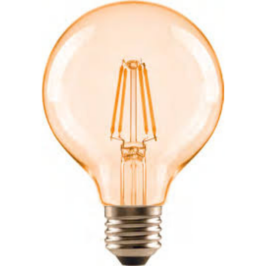 Synerji 6.5W Amber LED Filament Lamp – 3000K, BC/ES, Ø125mm – SYLFG125V6.5A
