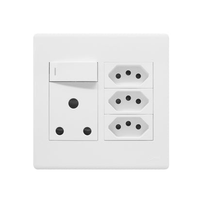 Synerji DECO 4×4 RSA + 3×3-Pin Euro Socket – white socket with three 3-pin Euro outlets, front view