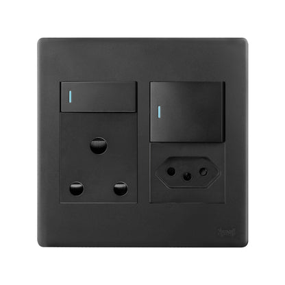 Synerji DECO 4×4 RSA Single + 3-Pin Euro Socket – dark socket with RSA and Euro outlets, front view