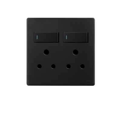 Synerji DECO 4×4 RSA Socket – Black double socket outlet, front view