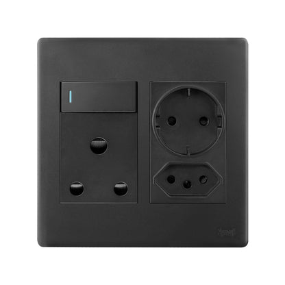 Synerji DECO 4×4 Single + Euro + Schuko Socket – dark socket with Schuko and Euro outlets, front view