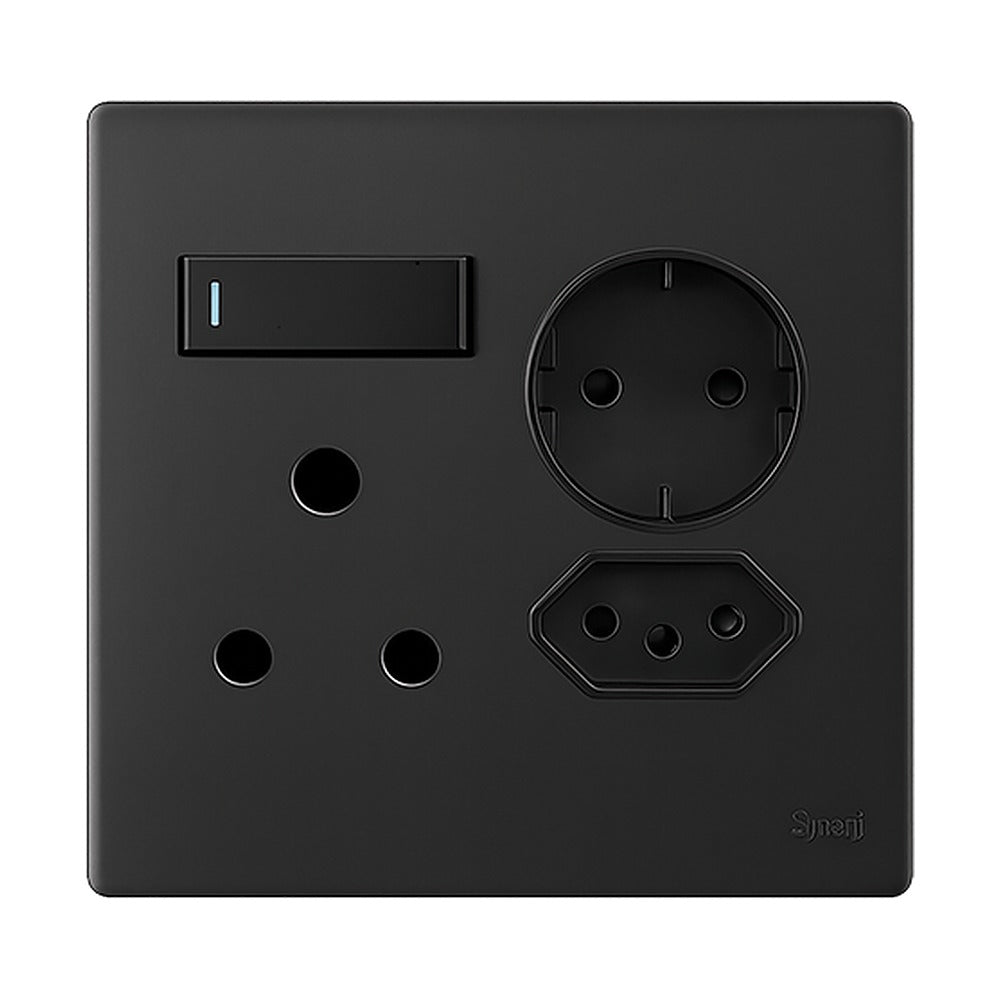 Deco Complete 4×4 RSA + Schuko + Euro Socket – Matt Black – Synerji