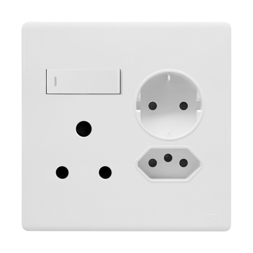 Deco Complete 4×4 RSA + Schuko + Euro Socket – White – Synerji