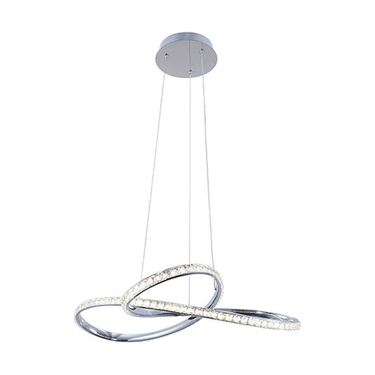 Eurolux Brillia Figure-Eight LED Pendant Light – unlit, hanging from its ceiling canopy on suspension wires