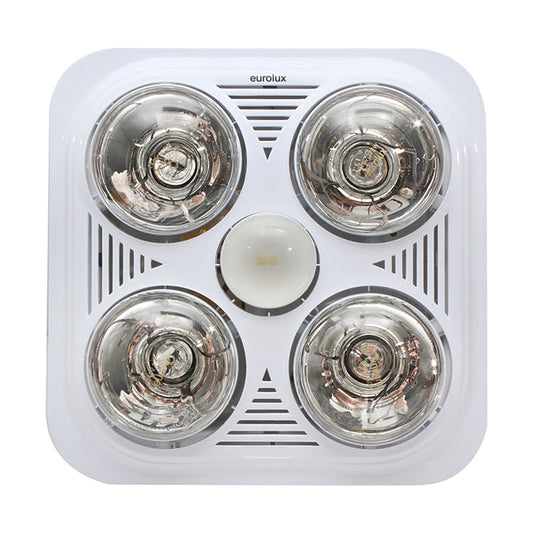 Eurolux C86W 3-in-1 Square Bathroom Heater, Light & Extractor – 4×275W, IPX4, White