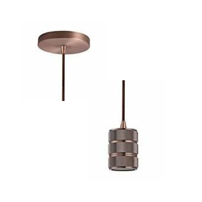 Synerji Indoor Aluminium Pendant Light – ceiling cup and caged lampholder shown side by side