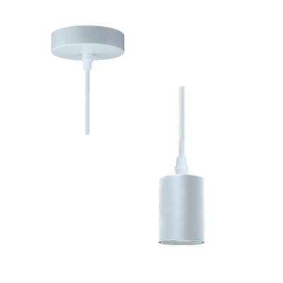 Synerji Iron Pendant Light – white pendant with ceiling cup and lampholder side by side