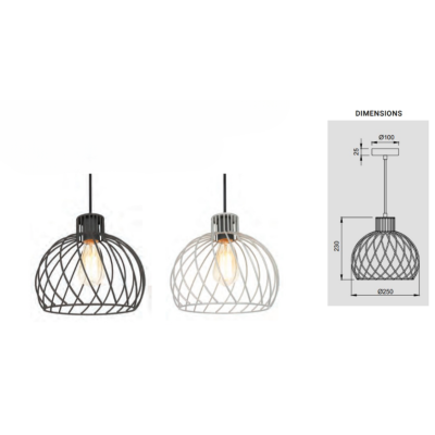 Synerji Metal Pendant Light – two wire-cage pendants with dimensions