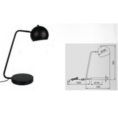 Synerji Metal Table Lamp with Rounded Head – Matt Black, IP20