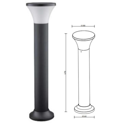 Synerji Outdoor Bollard Light – black bollard with dimensions drawing
