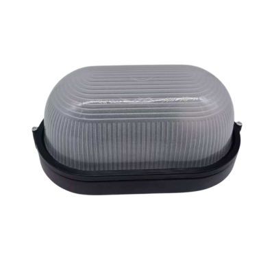 Synerji Oval Aluminium Bulkhead – E27, Plain or Grid, Black/White/Antique Brass