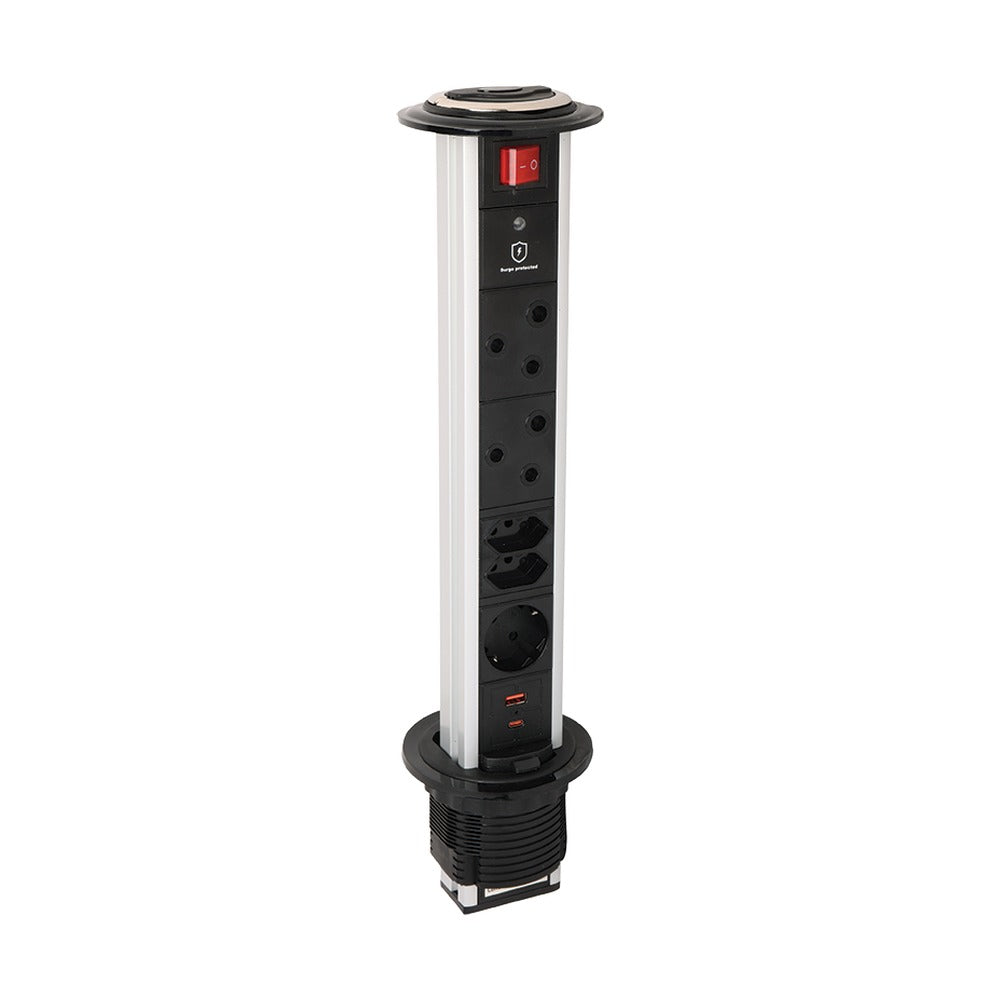 Synerji Pop-Up Socket – raised pop-up socket tower showing the outlets