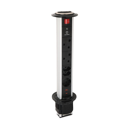 Synerji Pop-Up Socket – raised pop-up socket tower showing the outlets