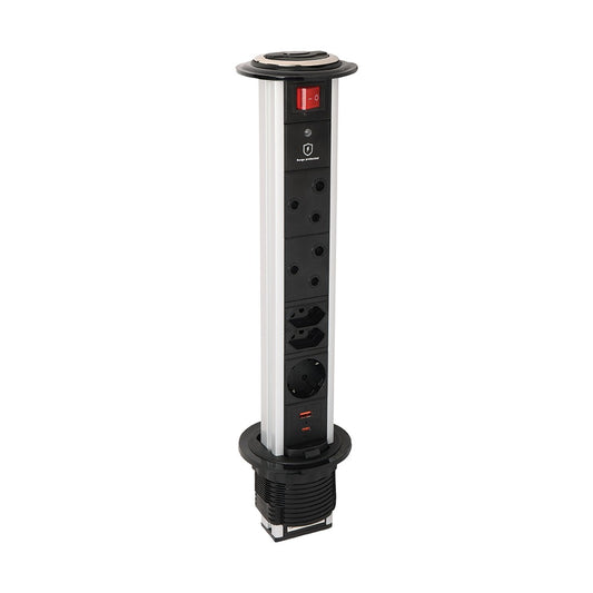 Synerji Pop-Up Socket – raised pop-up socket tower showing the outlets