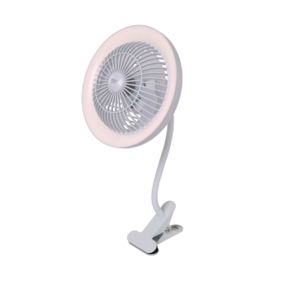 Synerji Rechargeable Clip Fan with LED Light – White version with flexible clip arm