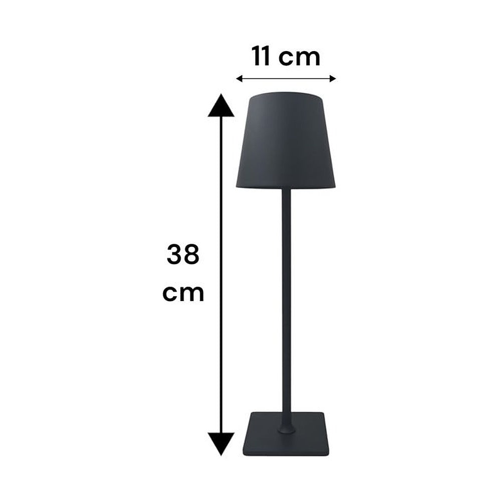 Rechargeable Tall Table Lamp – dimensions drawing, 38 cm high and 11 cm wide
