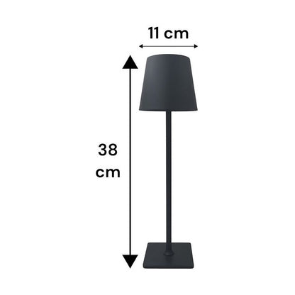 Rechargeable Tall Table Lamp – dimensions drawing, 38 cm high and 11 cm wide