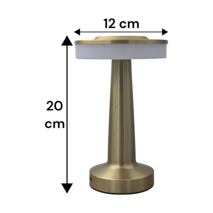 Rechargeable UFO Table Lamp – dimensions drawing, 20 cm high and 12 cm wide