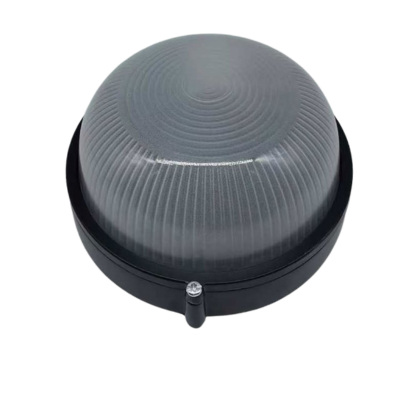 Synerji Round Aluminium Bulkhead – E27, Plain or Grid, Black/White/Antique Brass