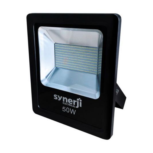Synerji Slim LED Floodlight – 50W/100W, 6000K, IP66, Black