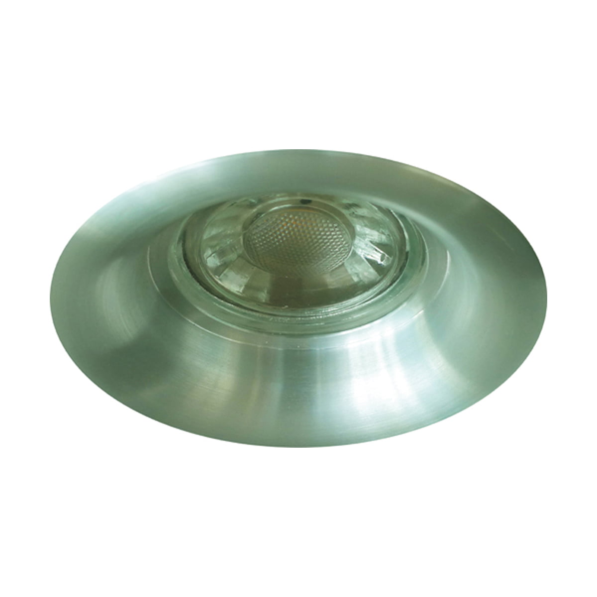 Synerji Splash-Proof Recessed Downlight – brushed silver downlight at an angle