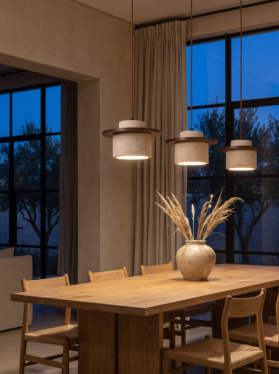 SPAZIO Seattle pendants over a dining table